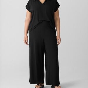Eileen Fisher Black Stretch Jersey Knit Wide Leg Pants